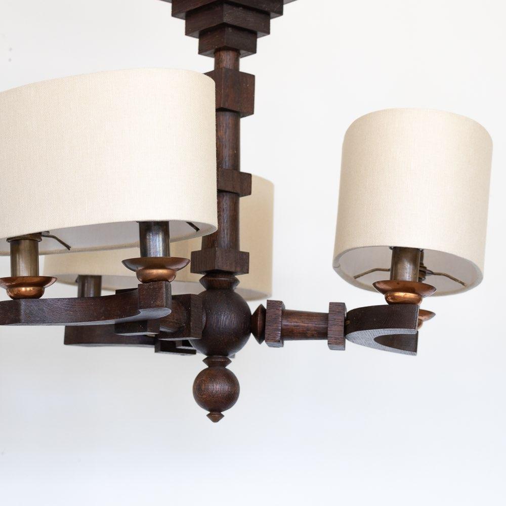 Brass 1940's Carved Wood Chandelier by Charles Dudouyt For Sale