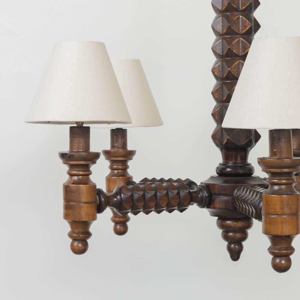 Araña de madera tallada de los años 40 por Charles Dudouyt en venta 1