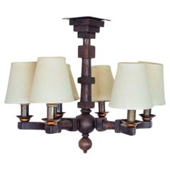 Lampadario in legno intagliato degli anni '40 di Charles Dudouyt