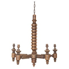 1940's Carved Wood Chandelier by Charles Dudouyt