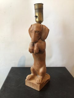 1940s Carved Wood Dachshund Lamp