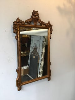 1940s Carved Wood French Mirror With Urn On Top