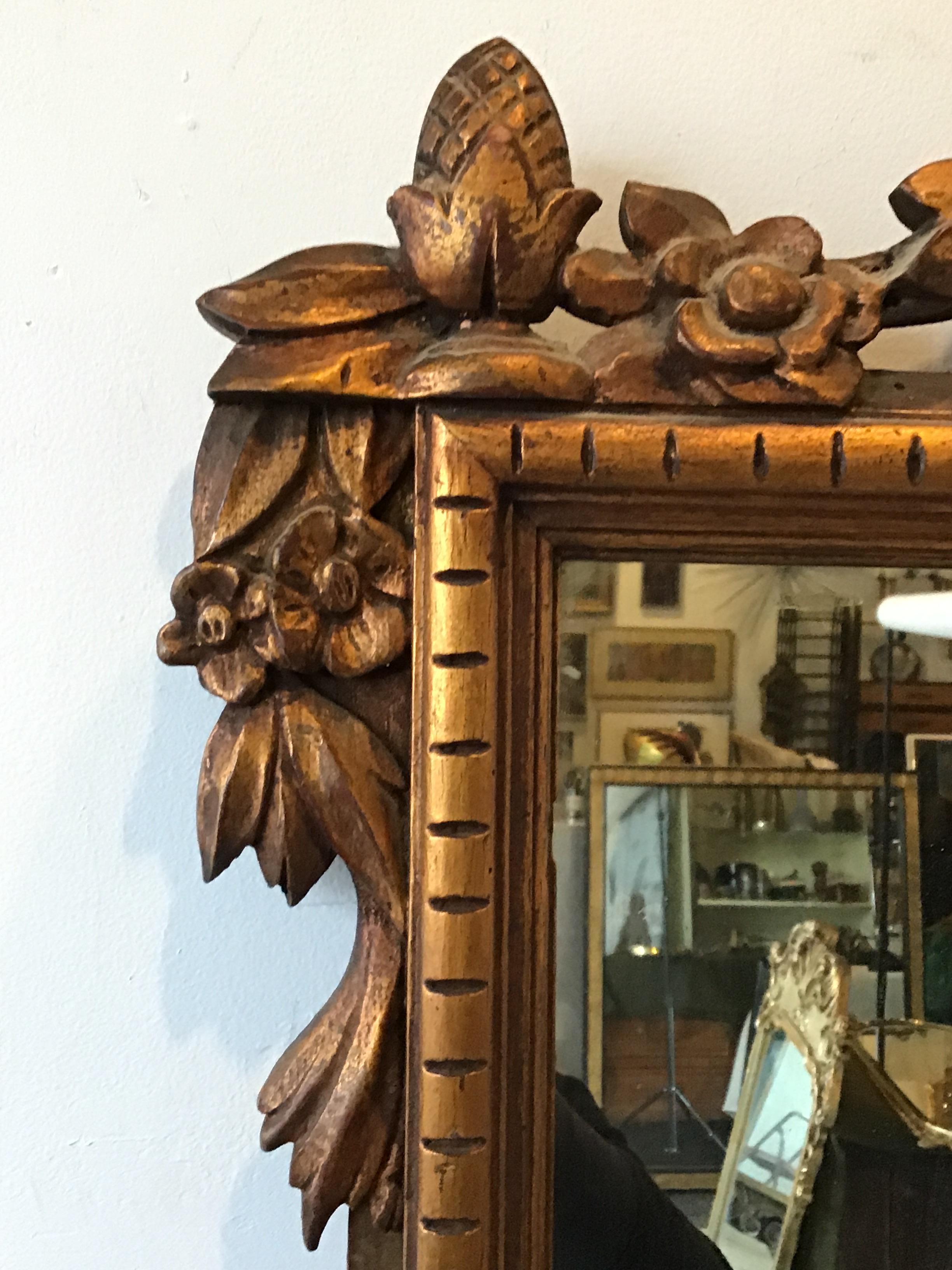 Mid-20th Century 1940s Carved Wood French Mirror With Urn On Top For Sale