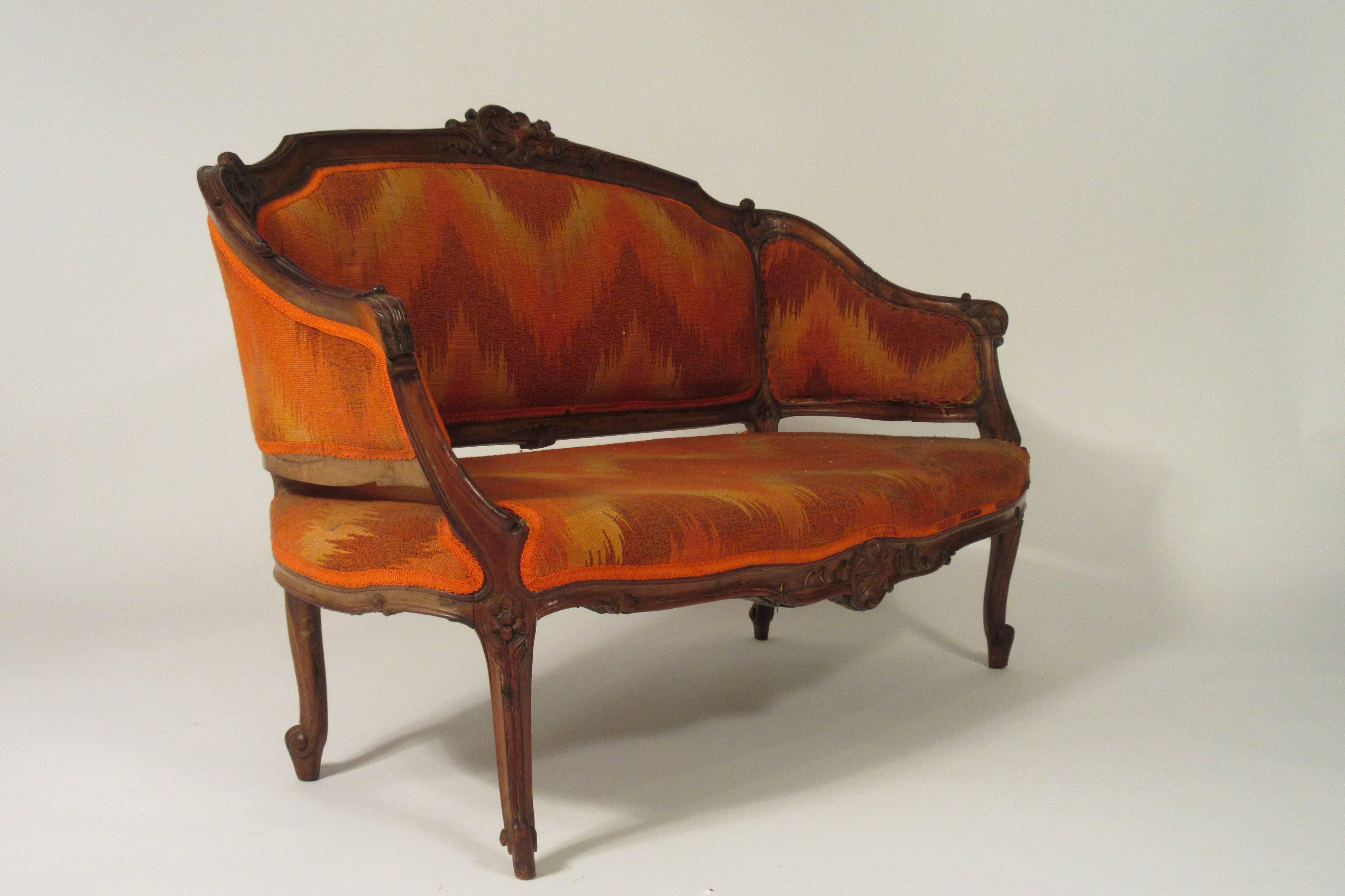 1940s carved wood French style settee.