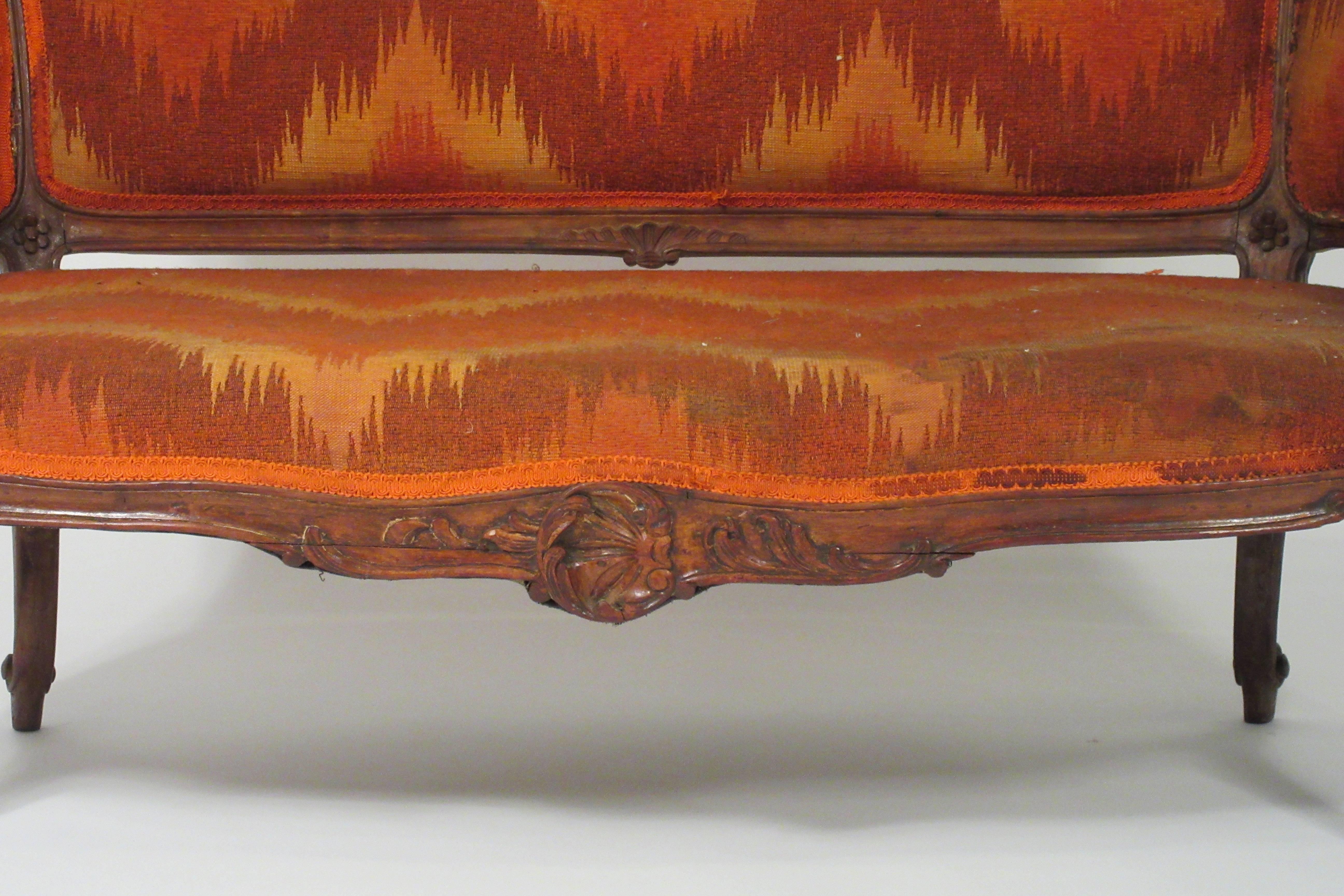 1940s Carved Wood French Style Settee 1