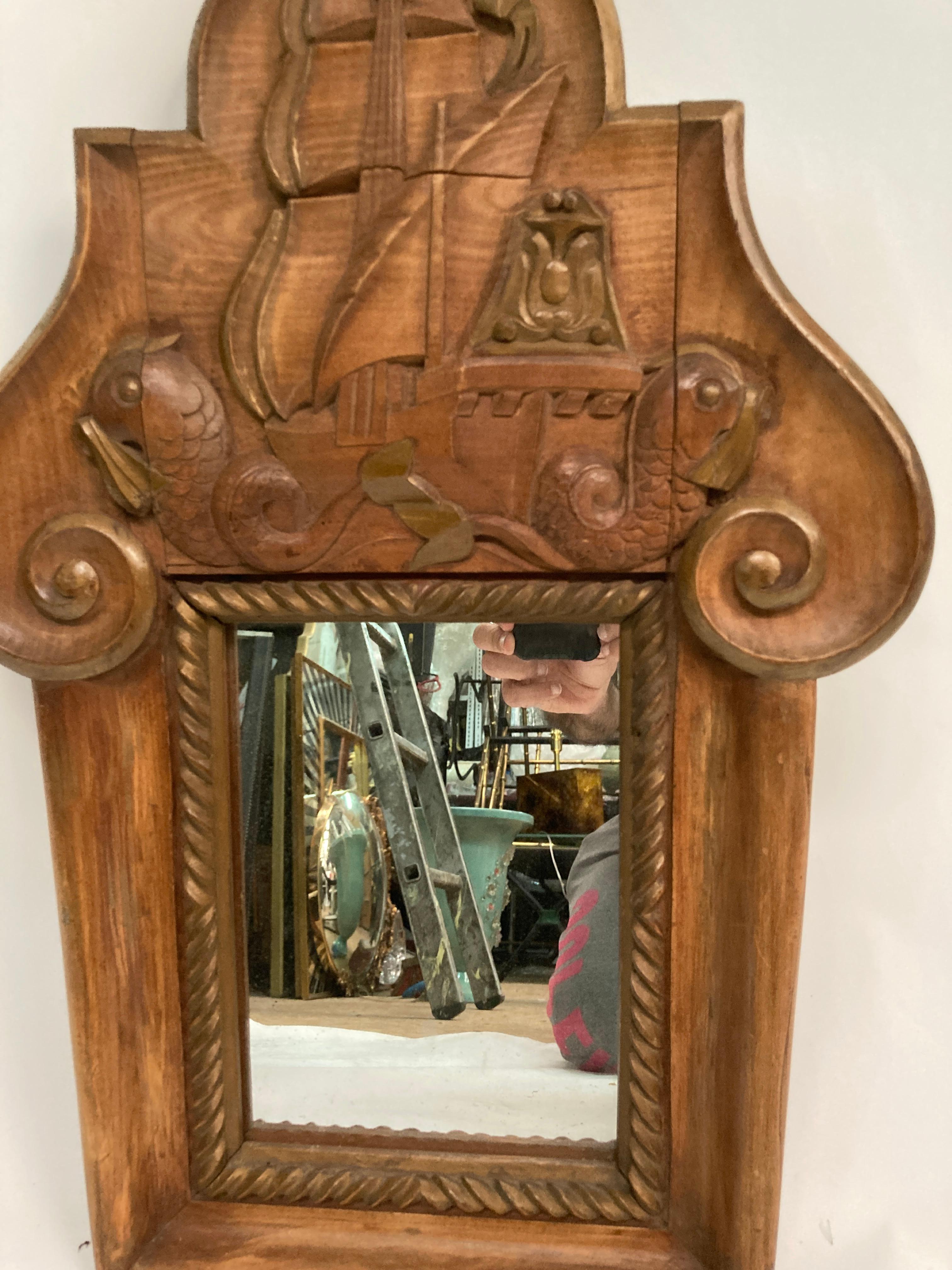Mid-20th Century 1940's Carved wood mirror in the style of Jean-Charles Moreux For Sale