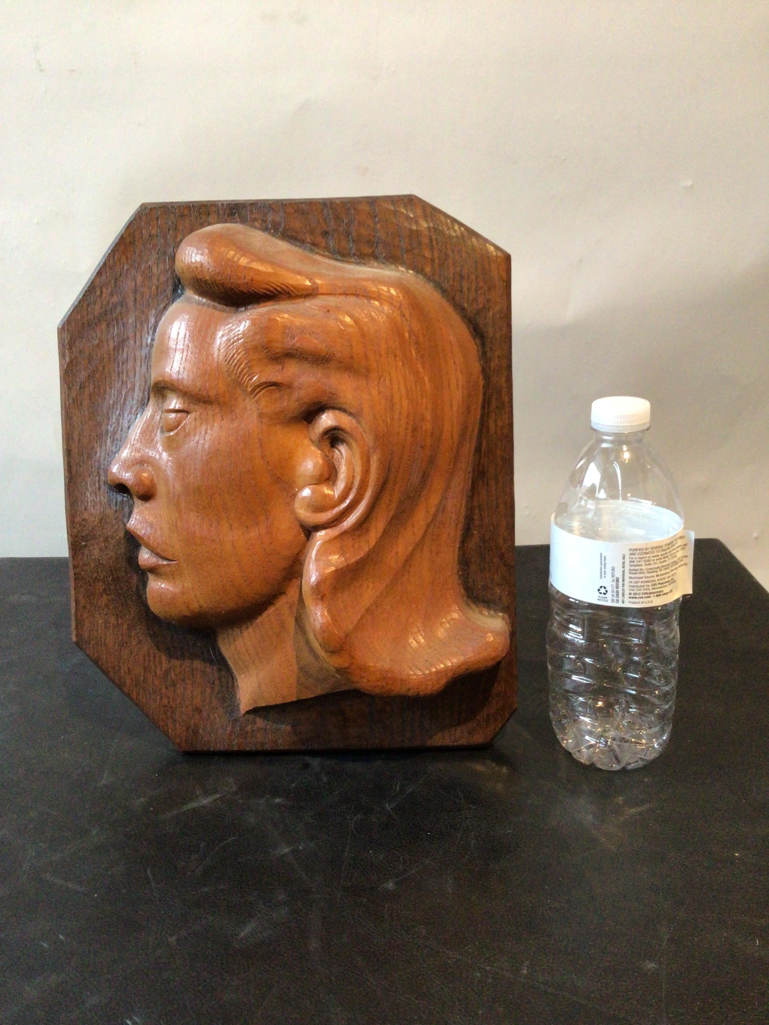 1940s Carved Wood Profile of a Lady In Good Condition For Sale In Tarrytown, NY