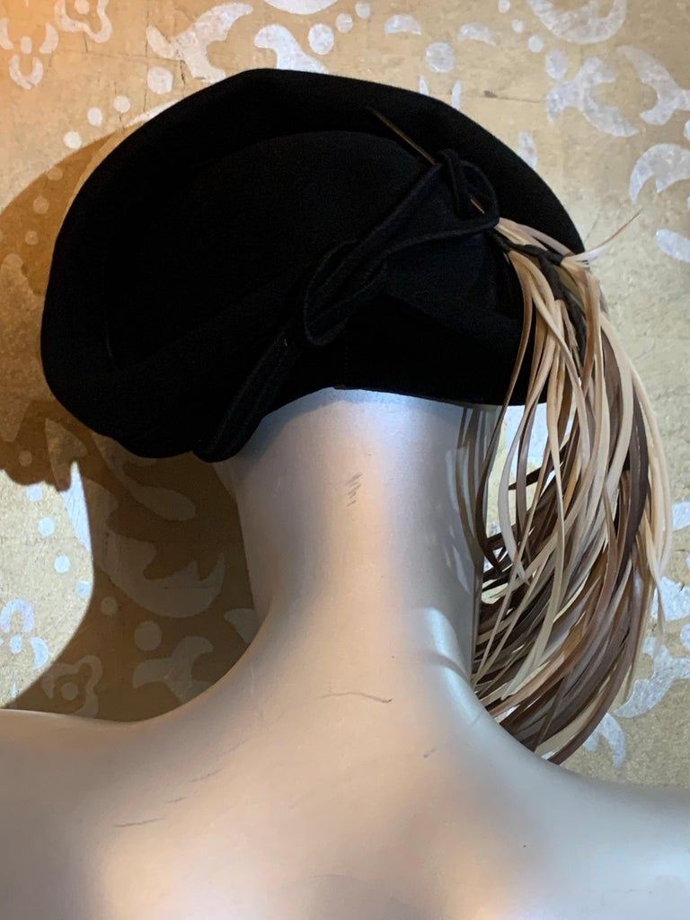 1940s Caspar Davis Black Felt Bumper-Brim Hat w Cascading  display picture 2