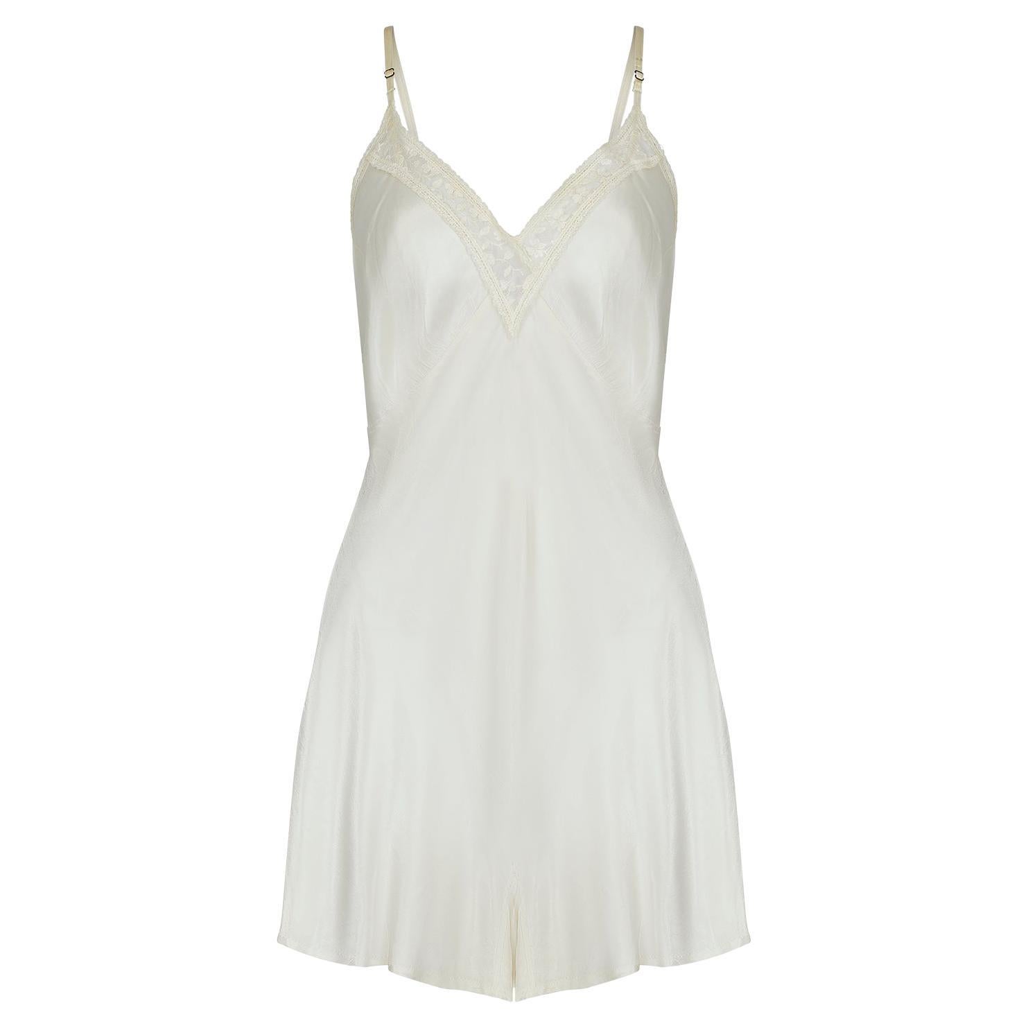 1940s CC41 Cream Satin and Lace Teddy Slip For Sale