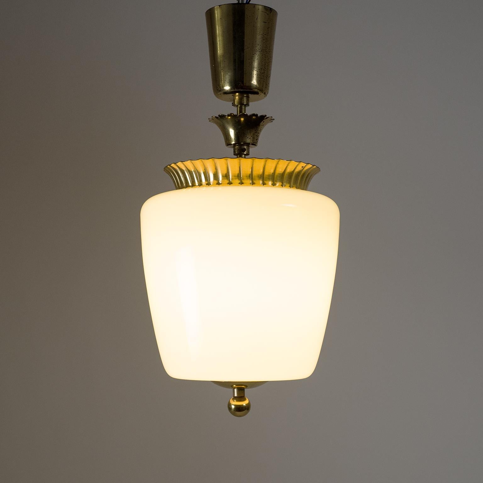 1940s Ceiling Light, Brass and Ivory Glass 5