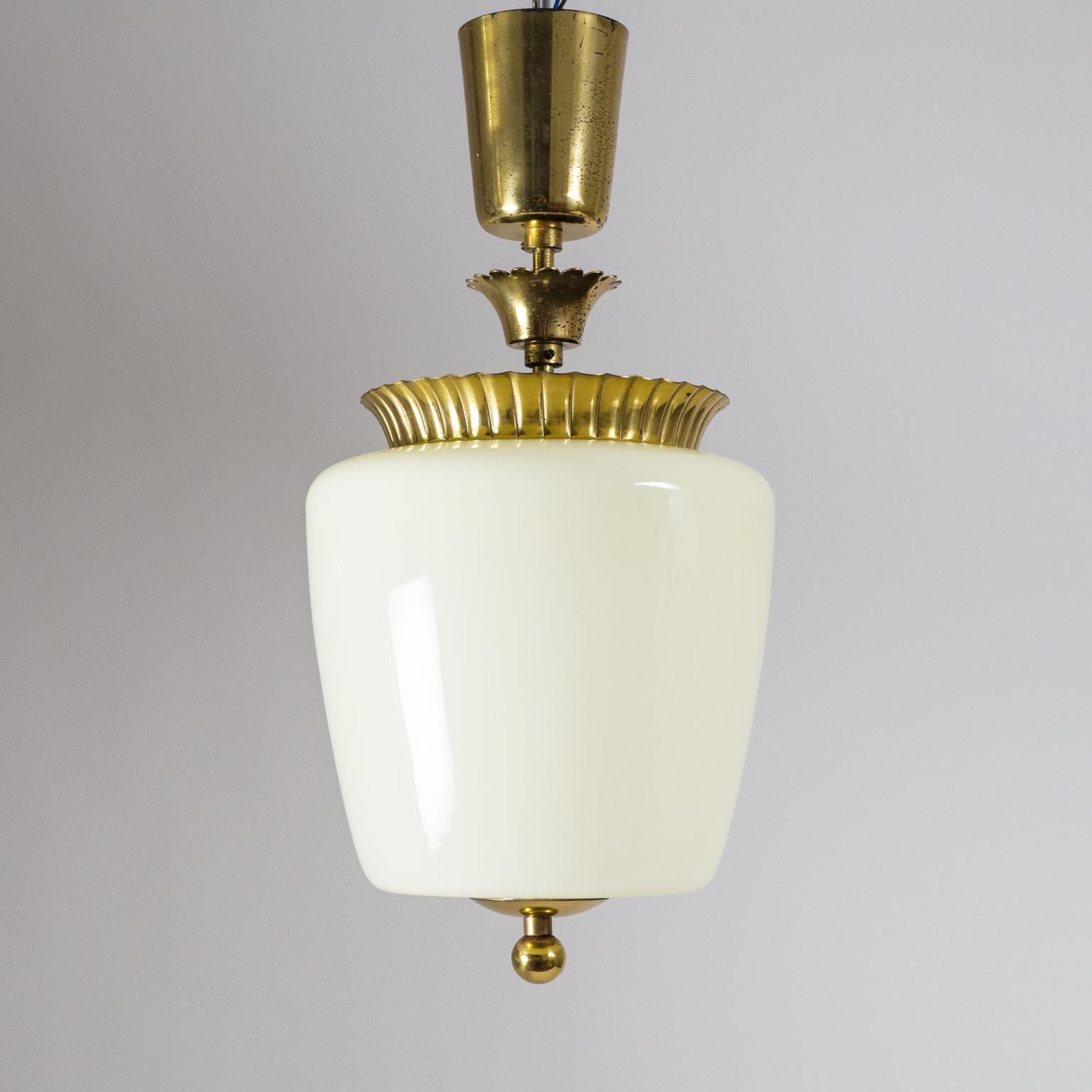 1940s Ceiling Light, Brass and Ivory Glass 6