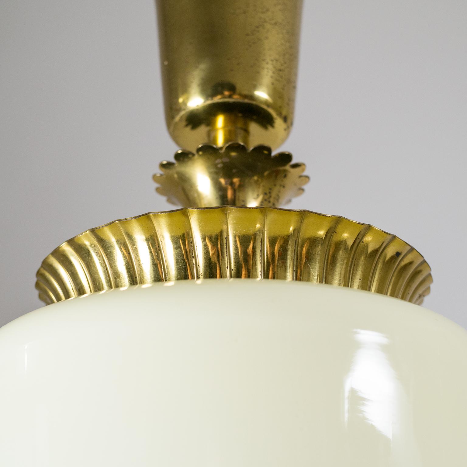 1940s Ceiling Light, Brass and Ivory Glass 7