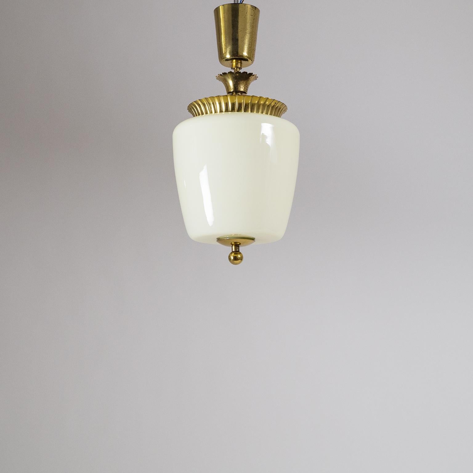1940s Ceiling Light, Brass and Ivory Glass 9