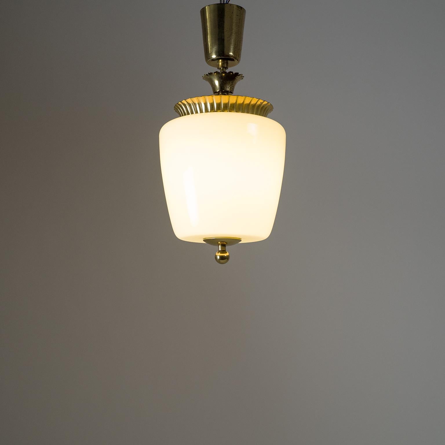 1940s Ceiling Light, Brass and Ivory Glass 10