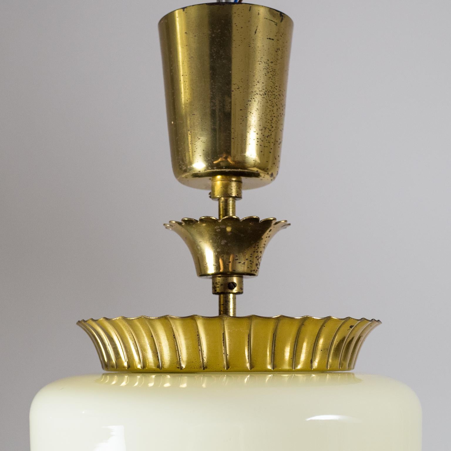 Austrian 1940s Ceiling Light, Brass and Ivory Glass