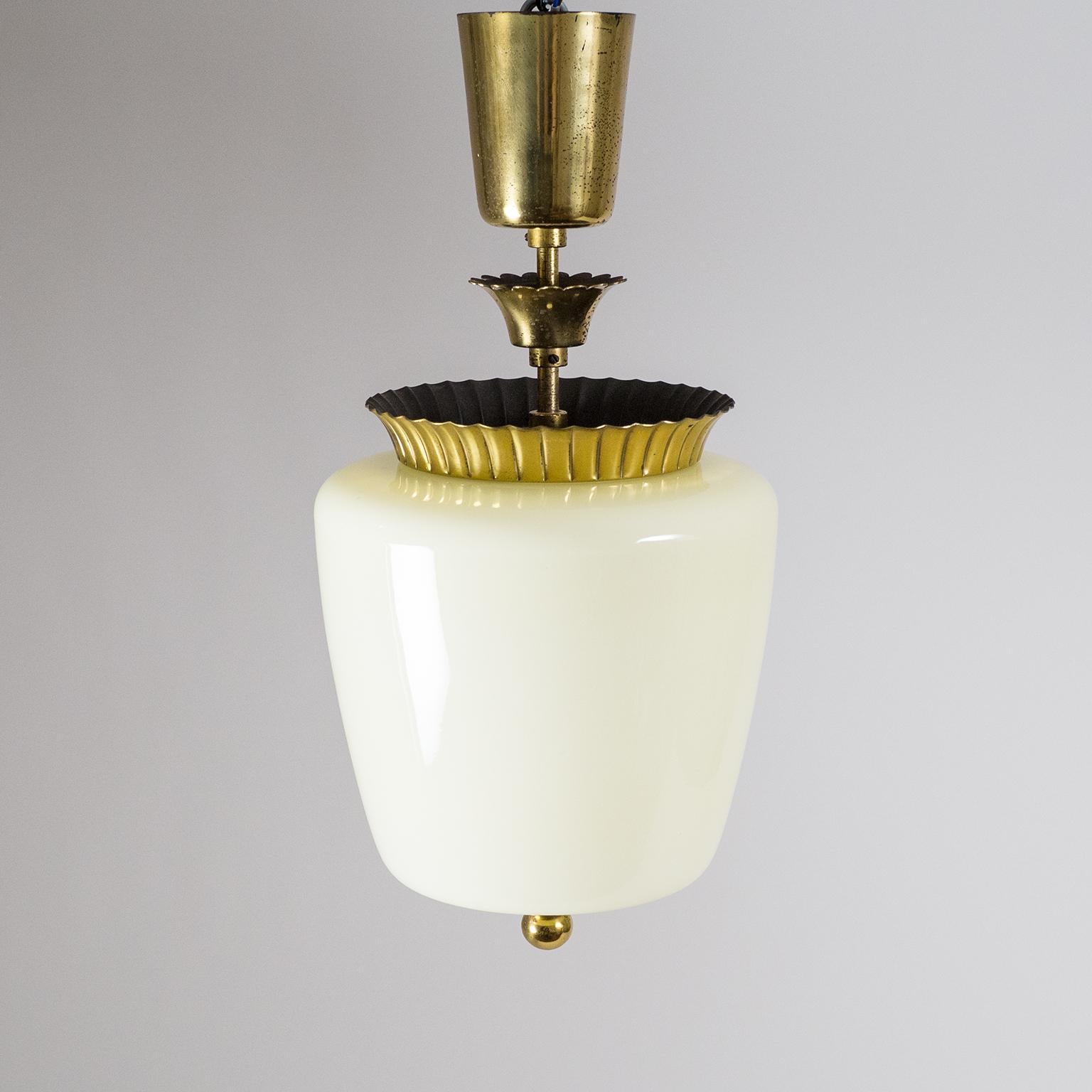 1940s Ceiling Light, Brass and Ivory Glass In Good Condition In Vienna, AT