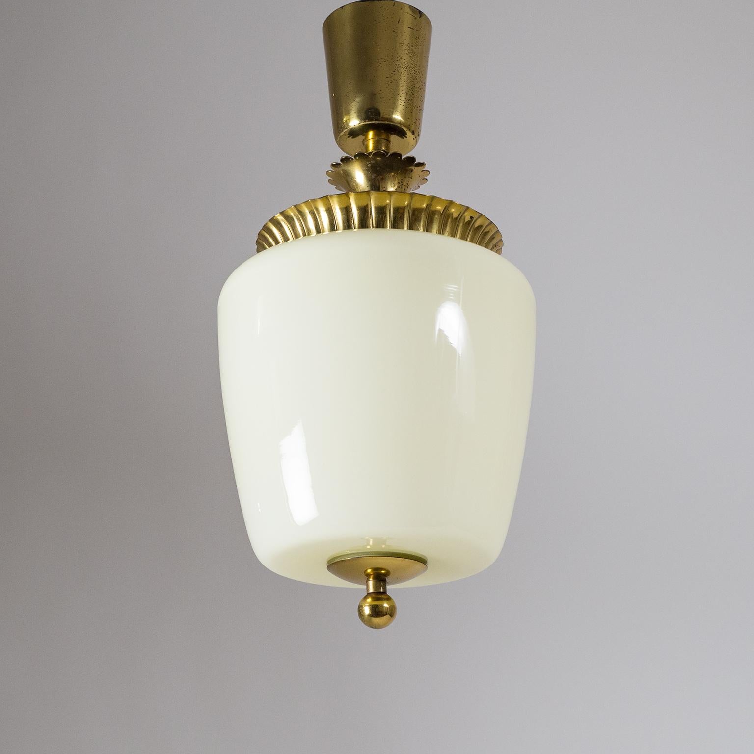 1940s Ceiling Light, Brass and Ivory Glass 1