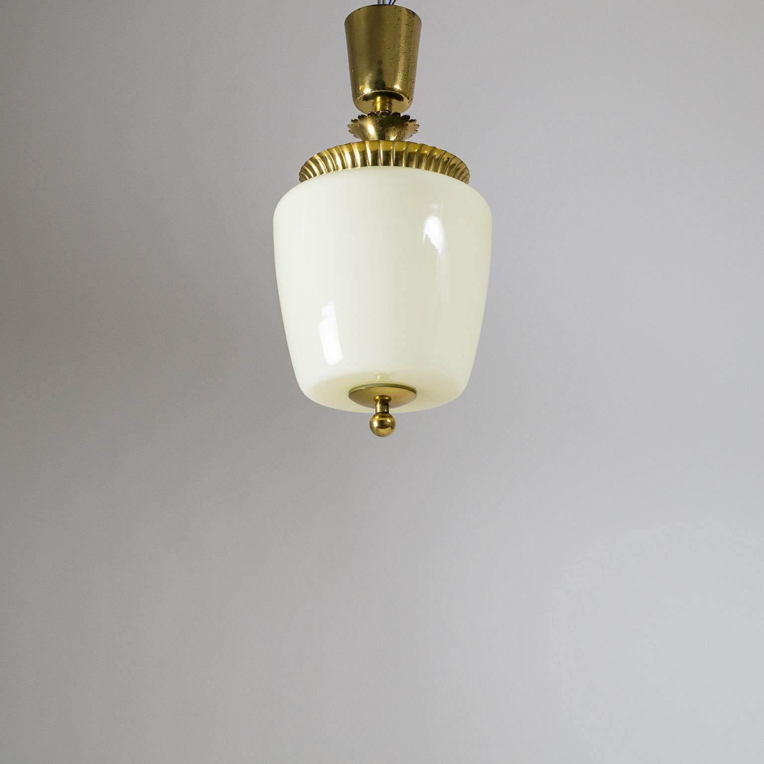 1940s Ceiling Light, Brass and Ivory Glass 2