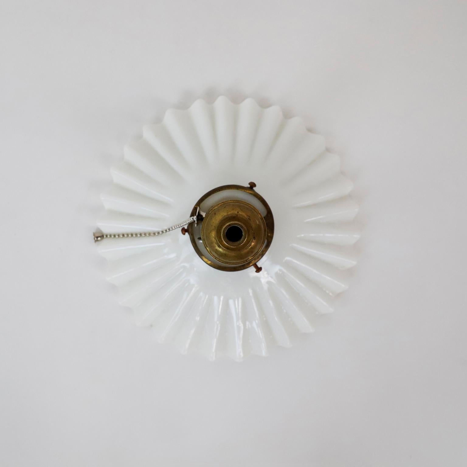 1940s Ceiling Single Light Pendant with Milk Glass Shade.