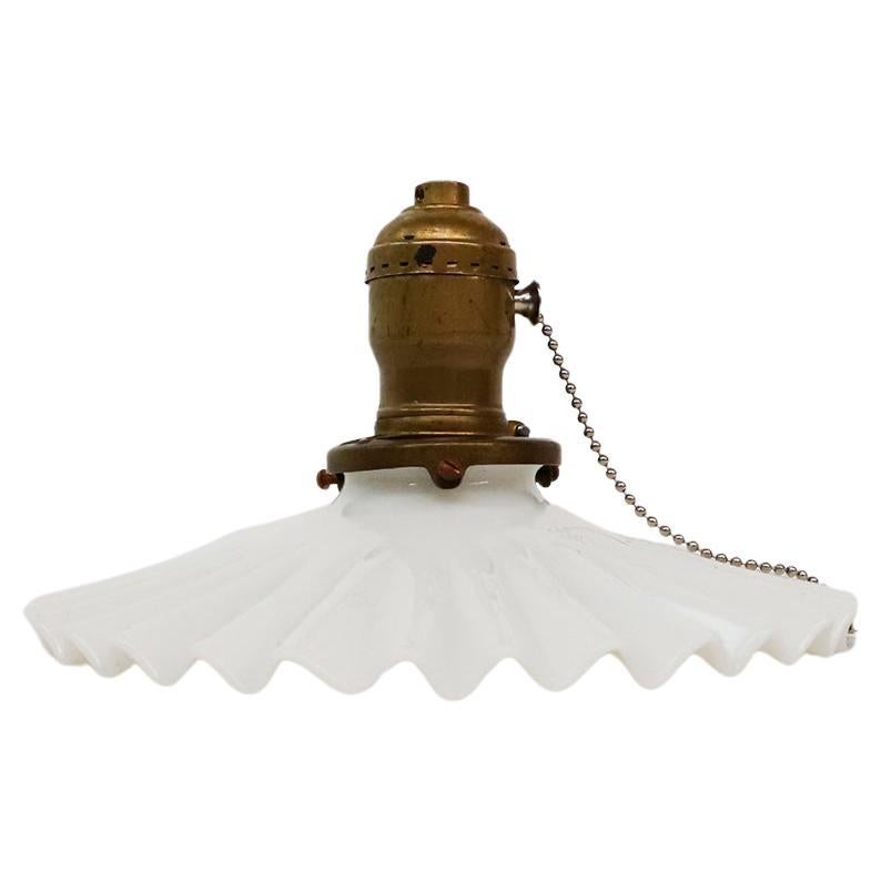 1940s Ceiling Single Light Pendant with Milk Glass Shade For Sale