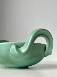 Arthur Percy 1940s Celadon Green Art Nouveau Handle Bowl, Sweden