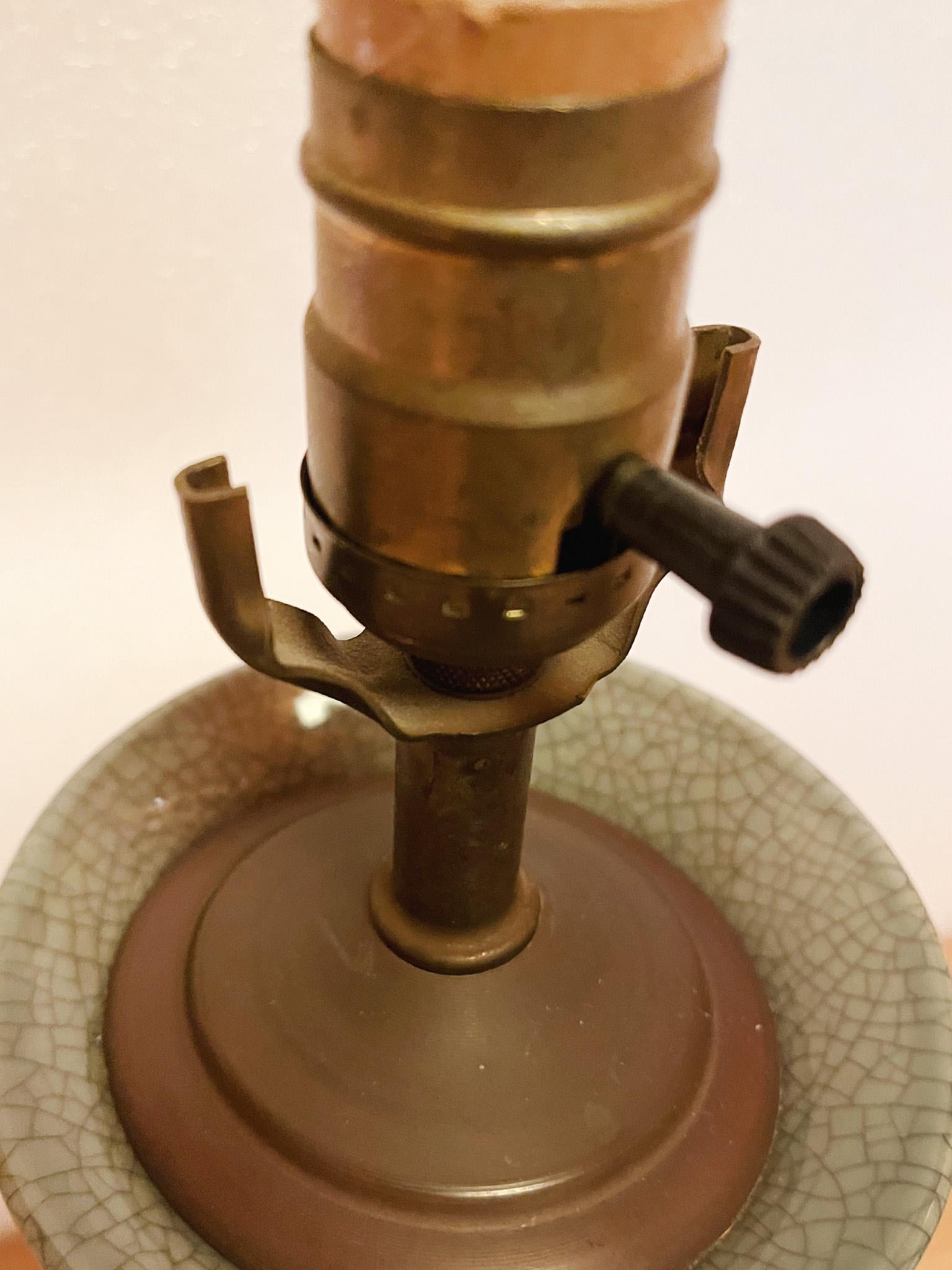 Mid-20th Century 1940s Celadon Green Asian Ceramic Table Lamp For Sale