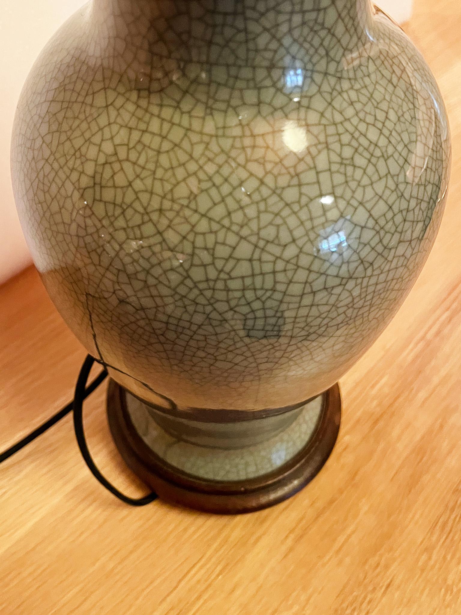 1940s Celadon Green Asian Ceramic Table Lamp For Sale 1
