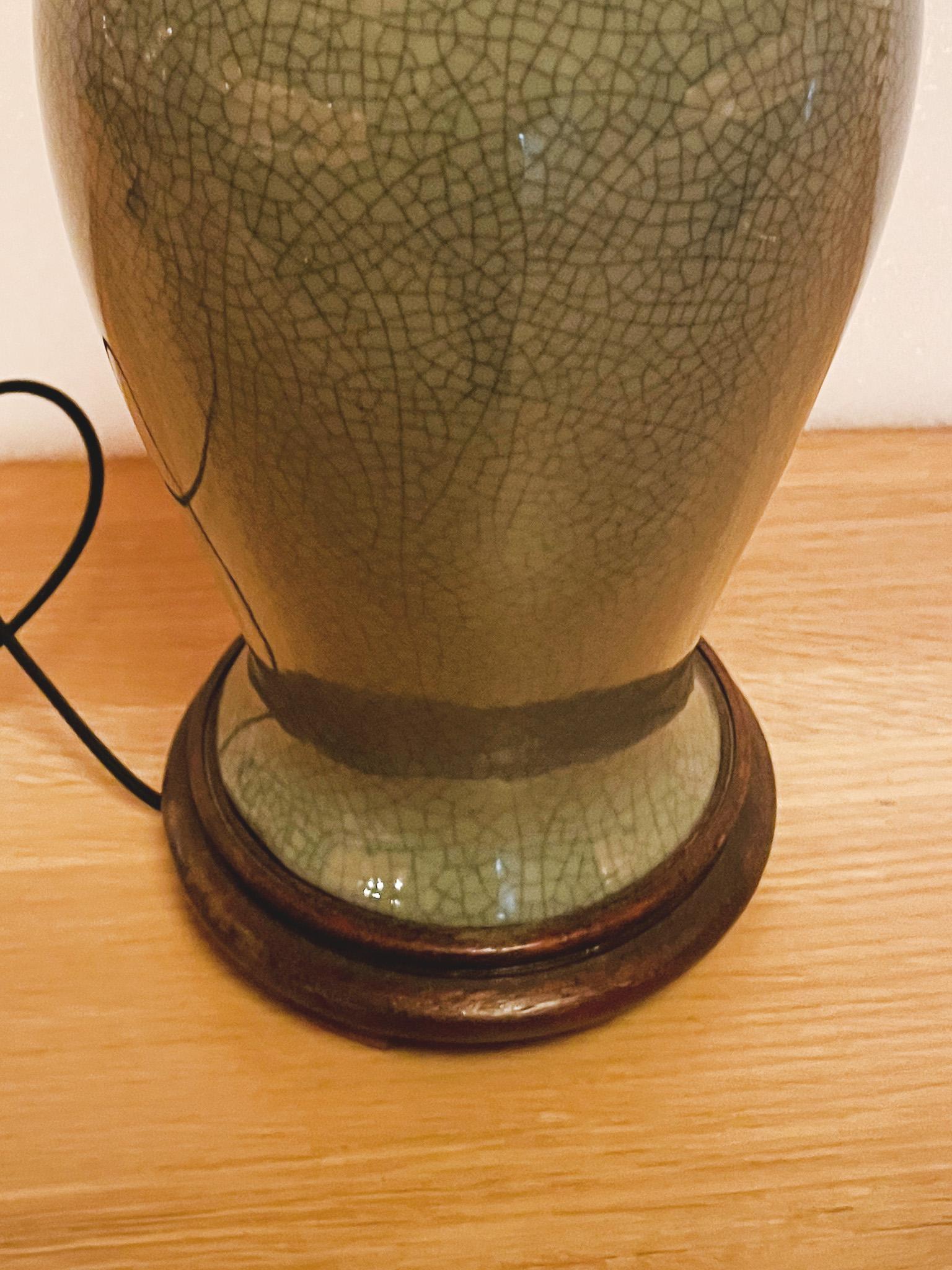1940s Celadon Green Asian Ceramic Table Lamp For Sale 2