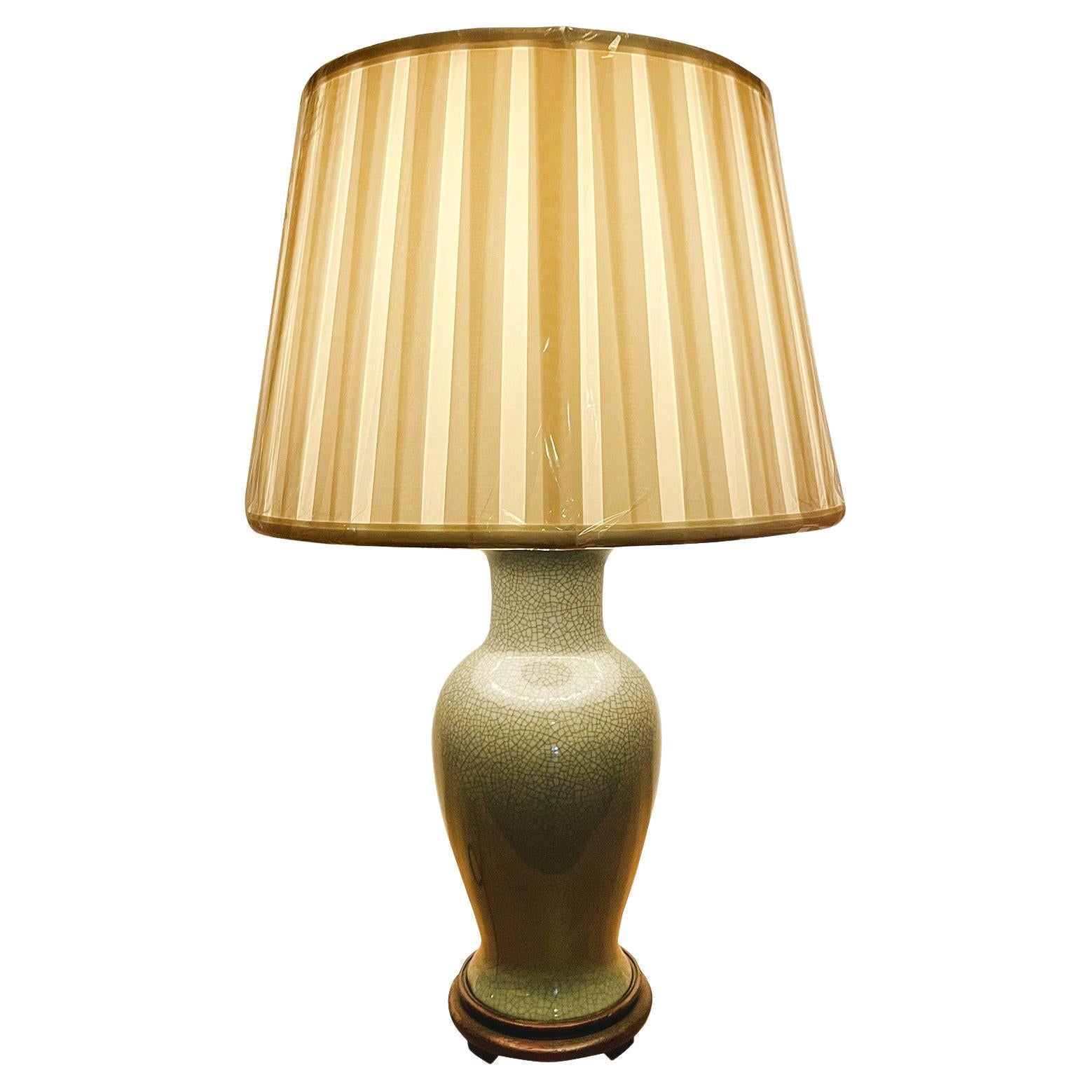 1940s Celadon Green Asian Ceramic Table Lamp