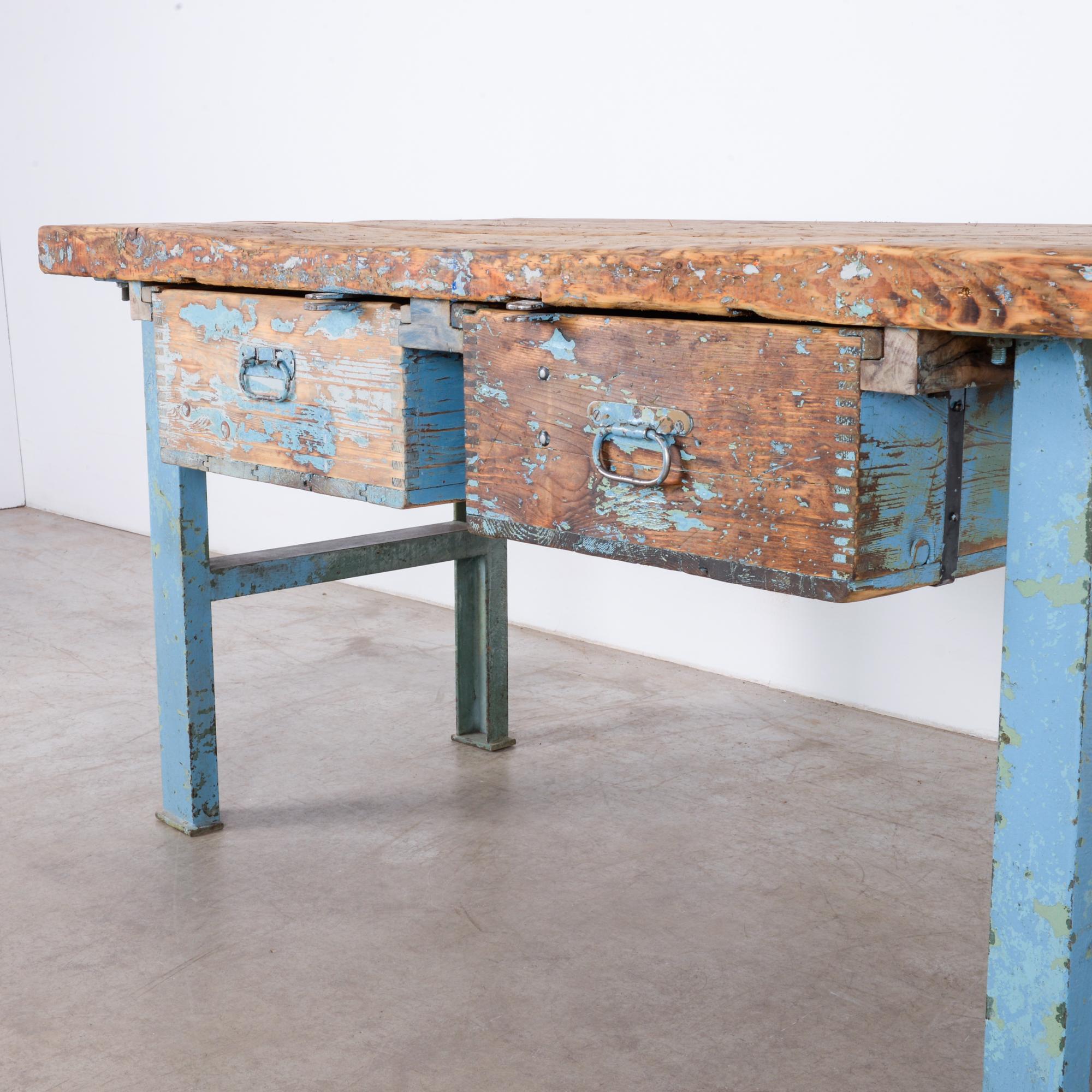 1940s Central European Metal and Wood Worktable 1