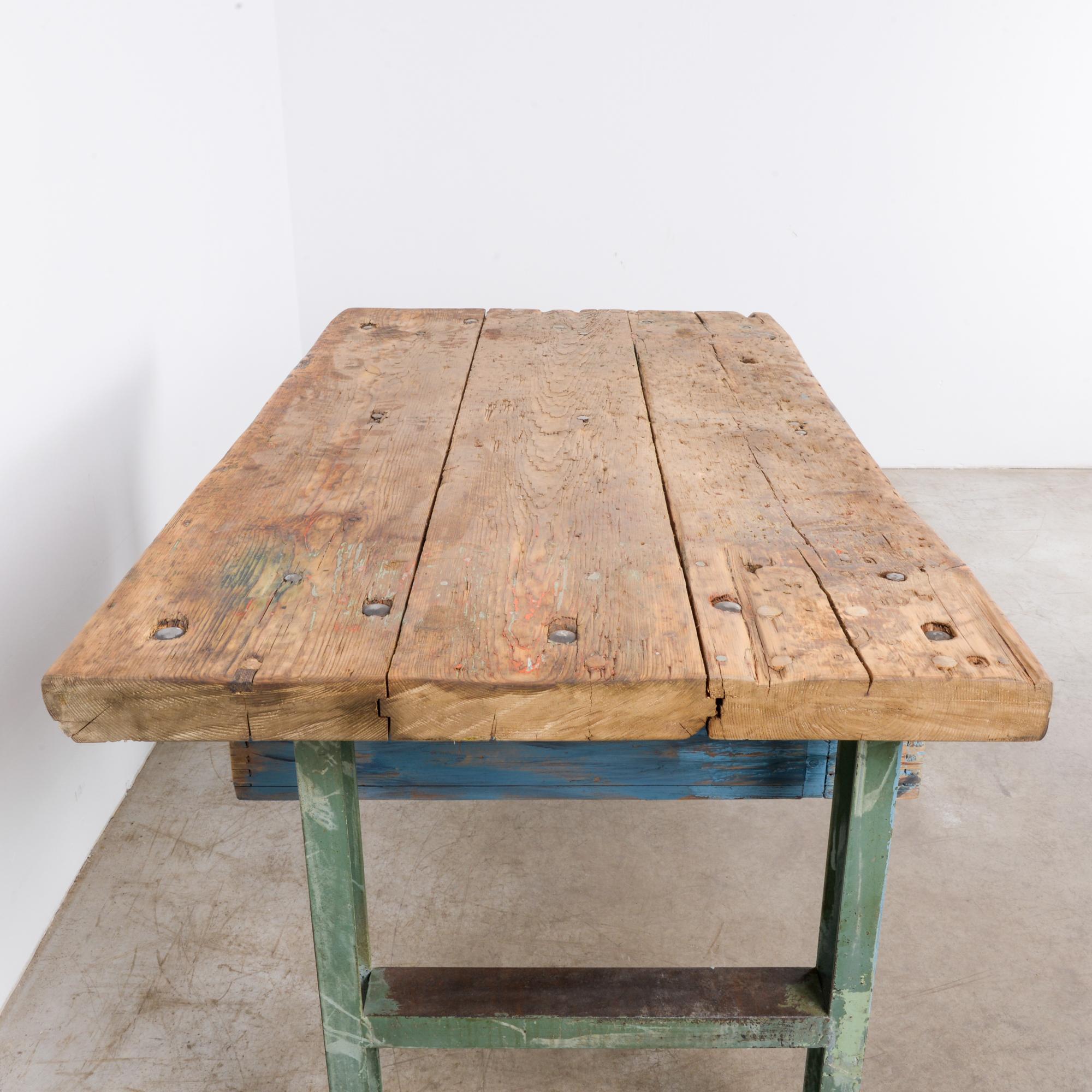 1940s Central European Metal and Wood Worktable 2