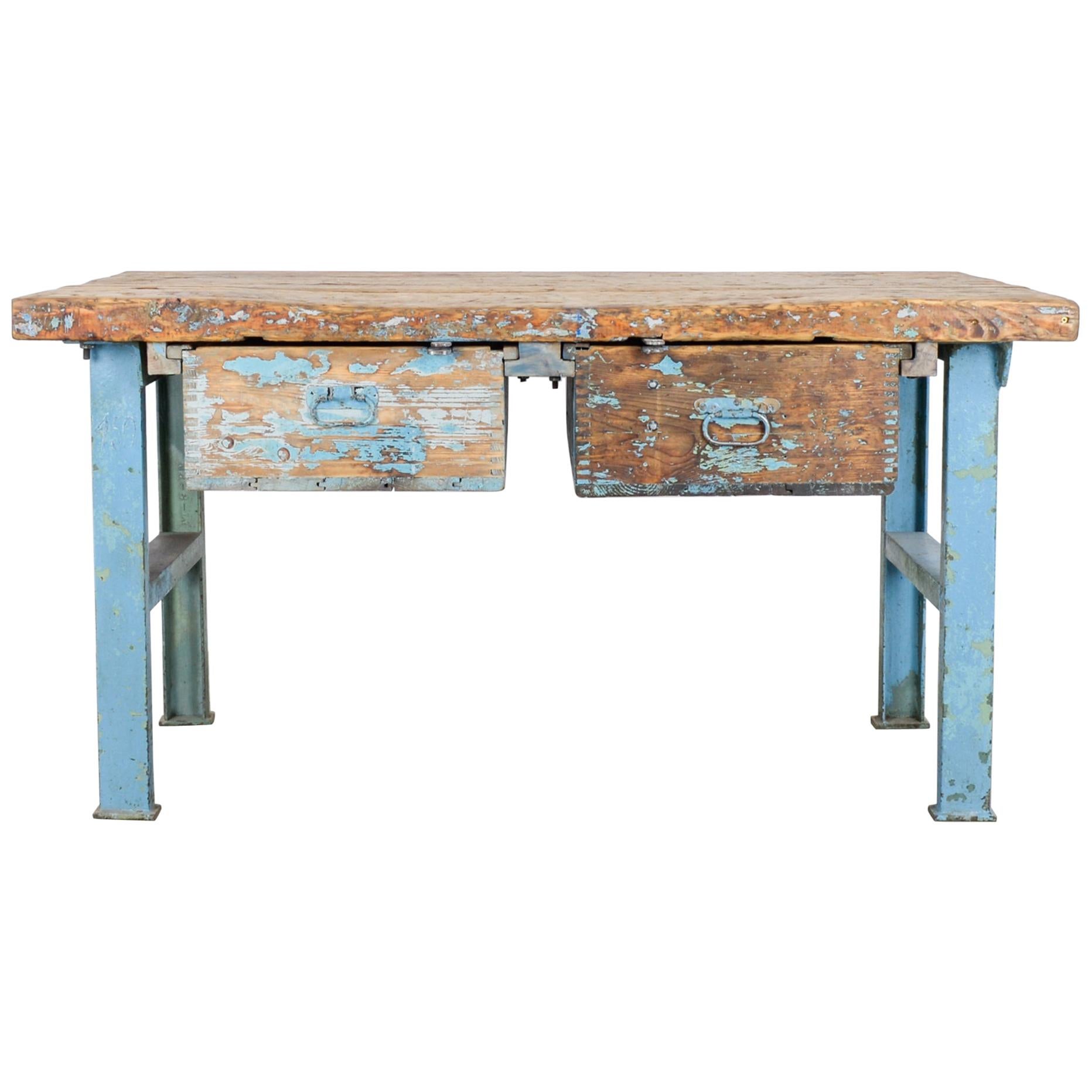 1940s Central European Metal and Wood Worktable