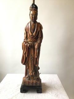 1940s Ceramic Painted Asian Woman Table Lamp