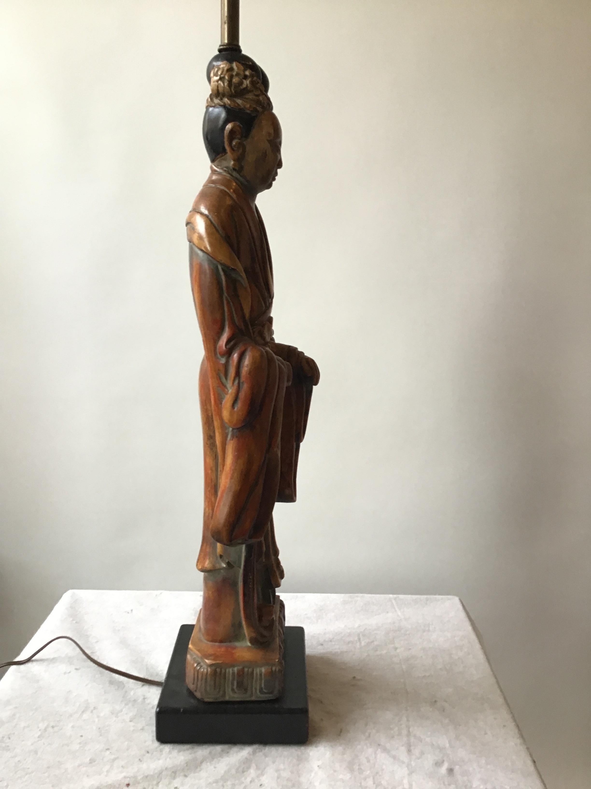 Mid-20th Century 1940s Ceramic Painted Asian Woman Table Lamp