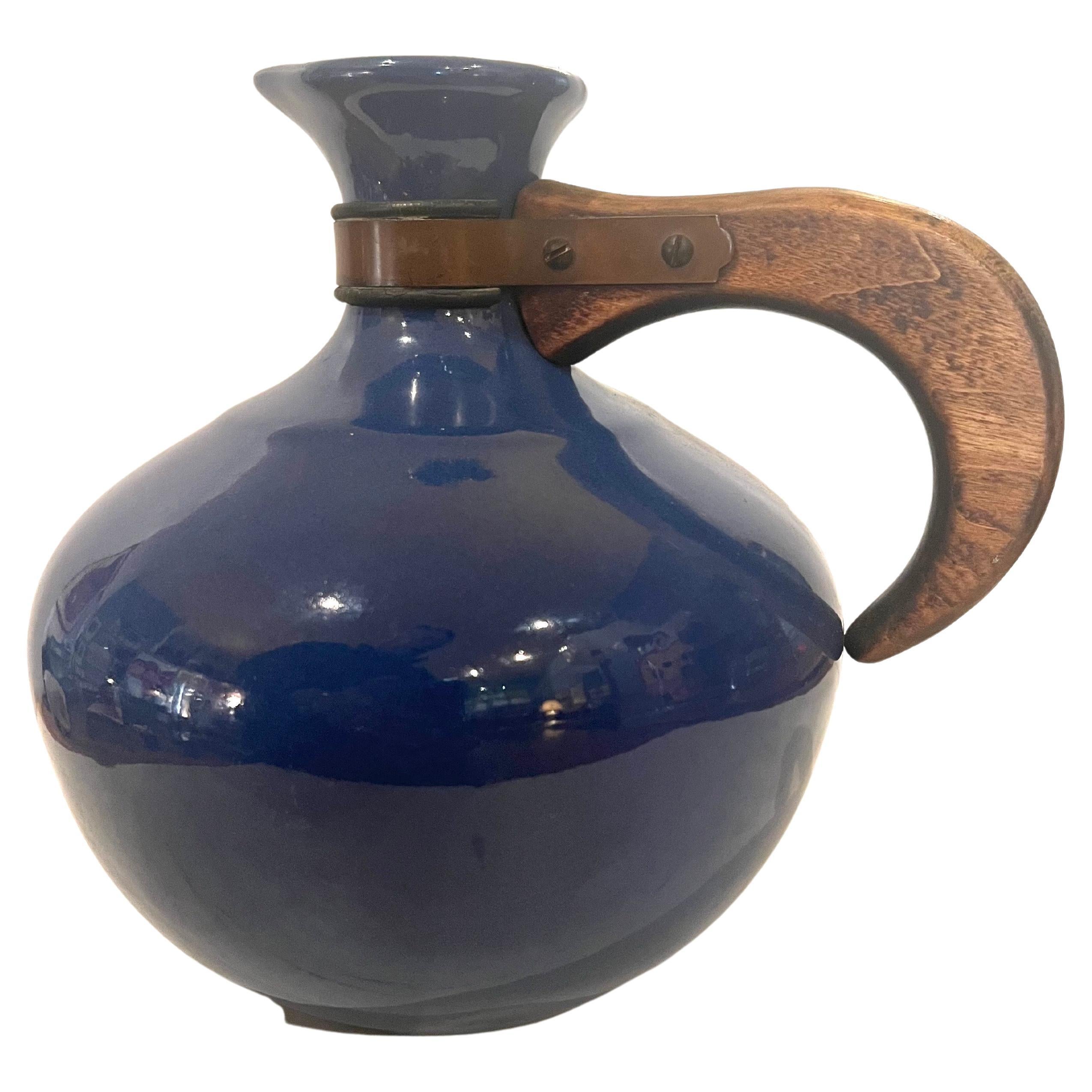 1940's Keramik Red Wing Pottery Kobaltblau Wasser Kaffee Karaffe Krug (Moderne der Mitte des Jahrhunderts) im Angebot