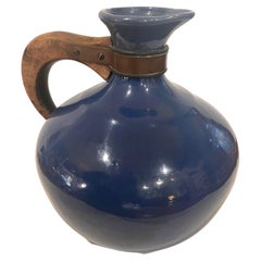 1940s Ceramic Red Wing Pottery Cobalt Blue Water Coffee Carafe Pitcher