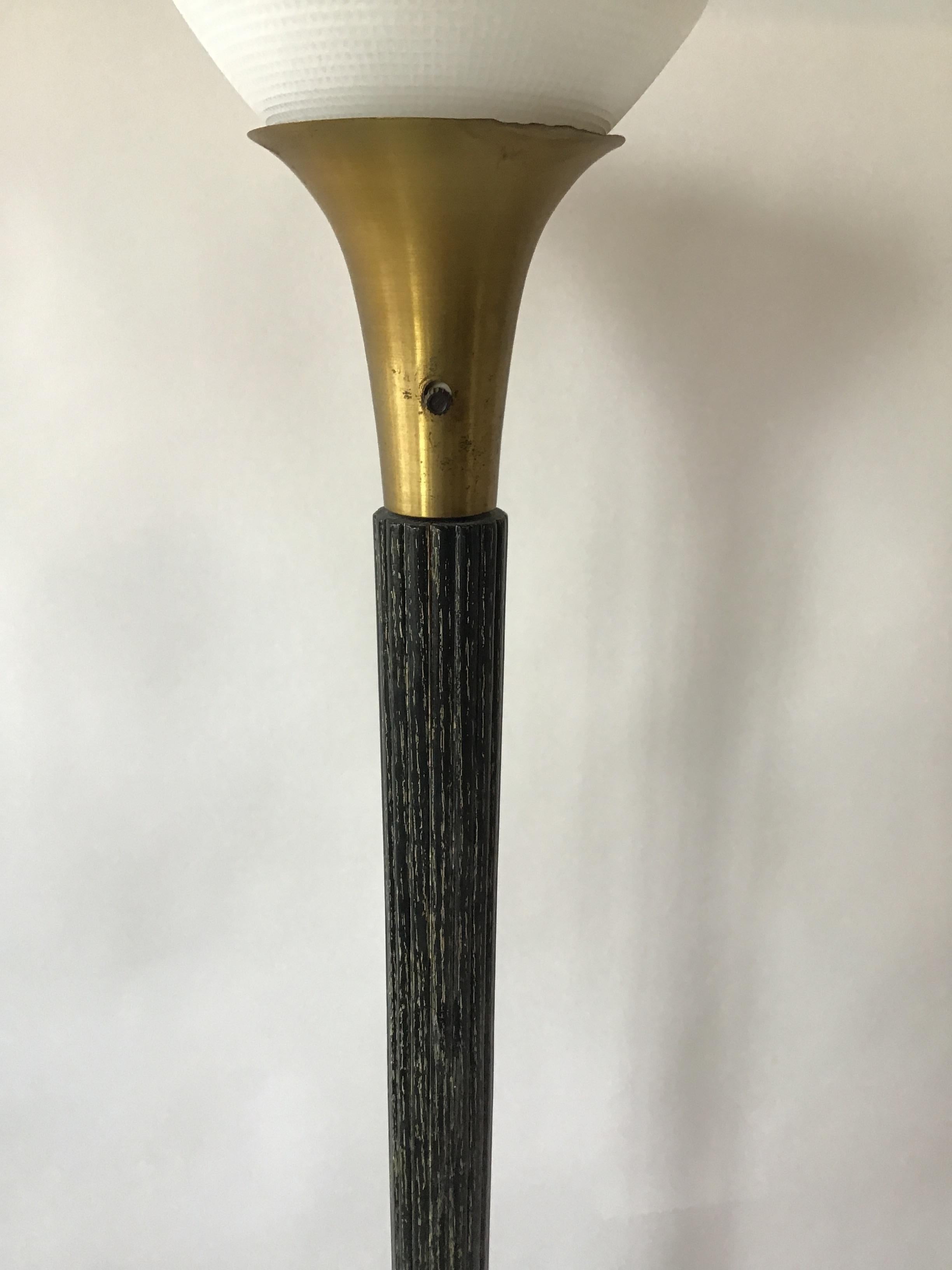 1940s Cerused Floorlamp on Brass Base In Good Condition In Tarrytown, NY