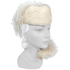 1940s Champagne Feathered Perch Hat with Curled Marabou Plume