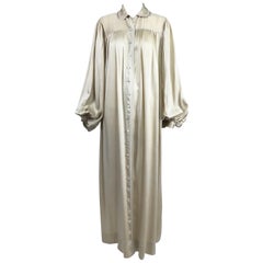 1940s Champagne Silk Hand Embroidered Bishop Sleeve Robe