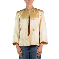 1940S Champagne Silk Satin Hand-Embroidered Chinese Bed Jacket
