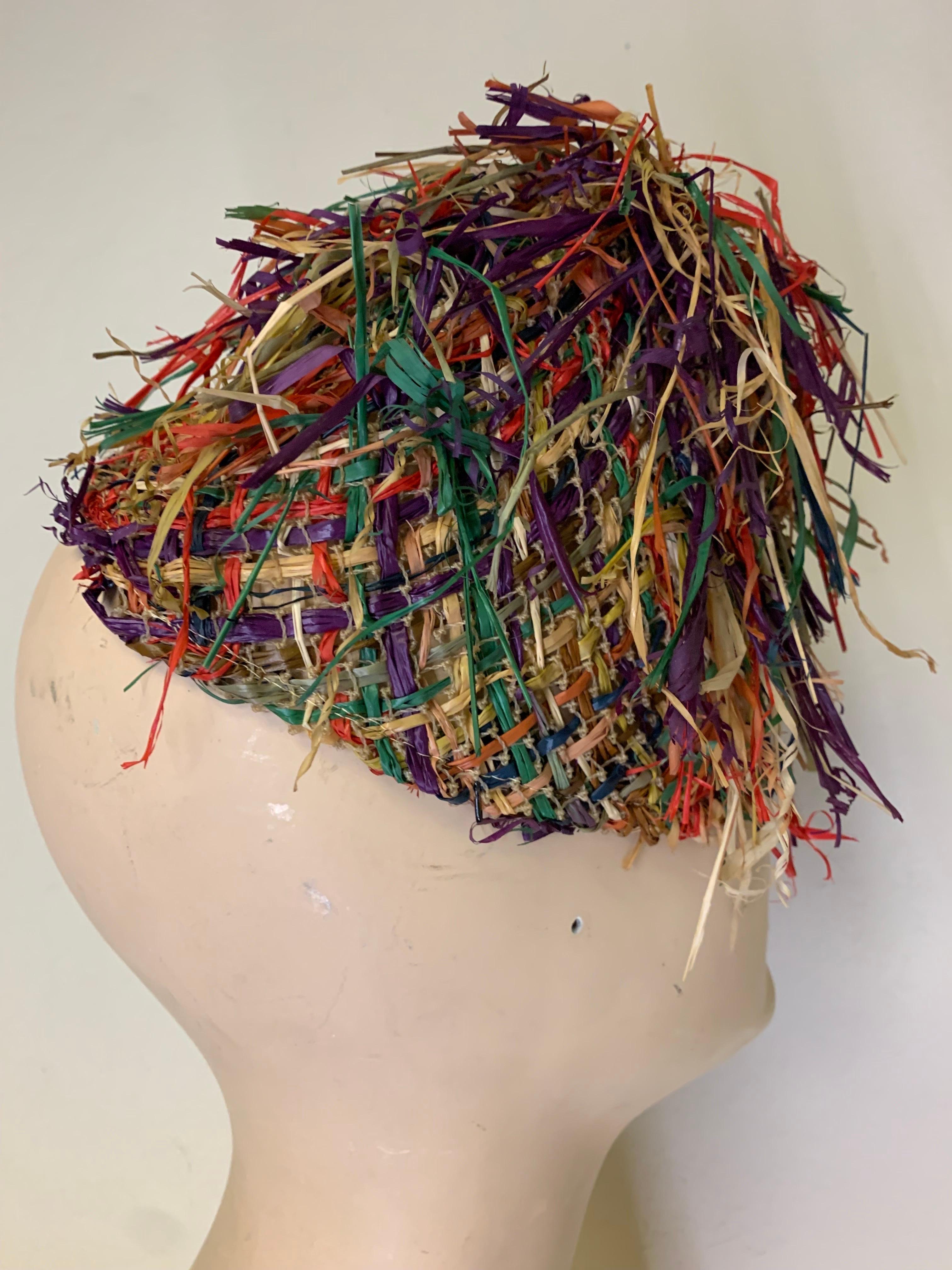 Women's 1940s Charmer - John Frederics Frisée Multicolor Fringed Straw Toy Hat  For Sale