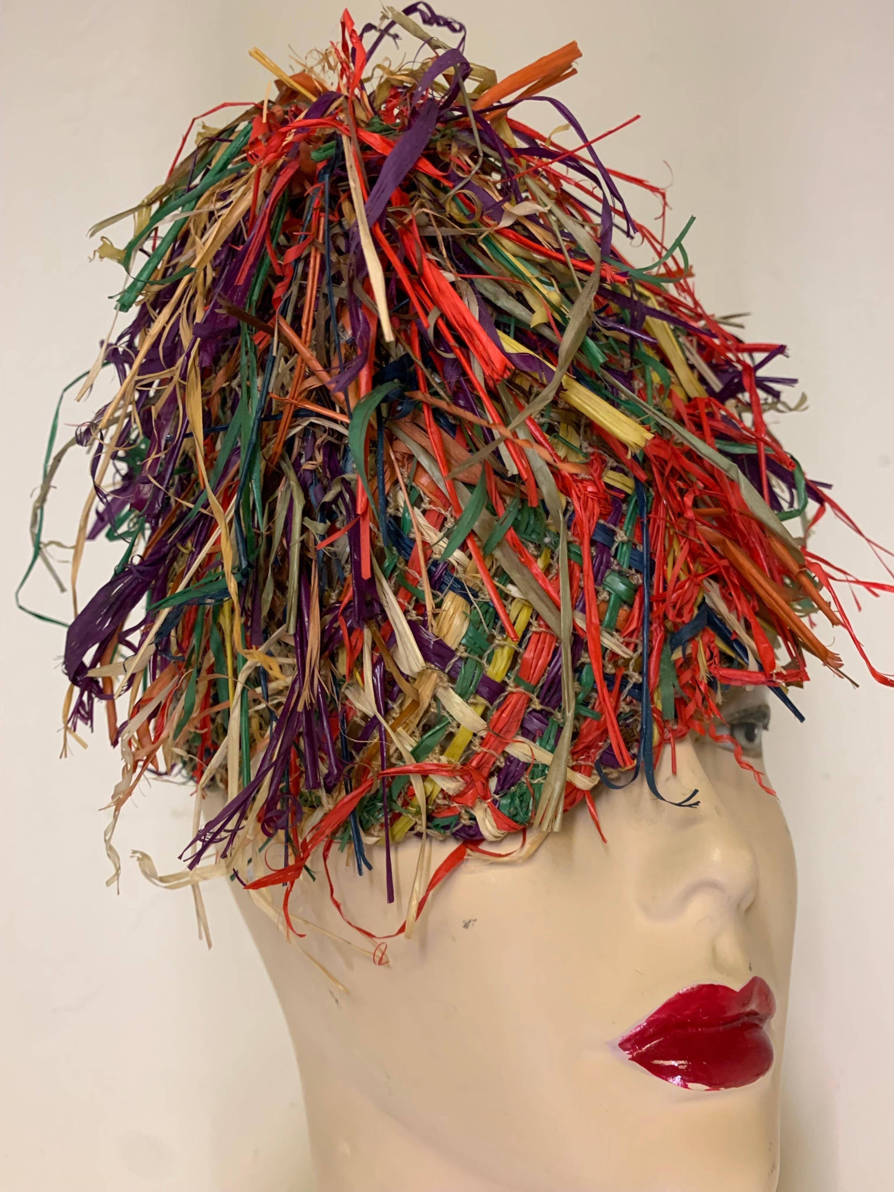 1940s Charmer - John Frederics Frisée Multicolor Fringed Straw Toy Hat  For Sale 2