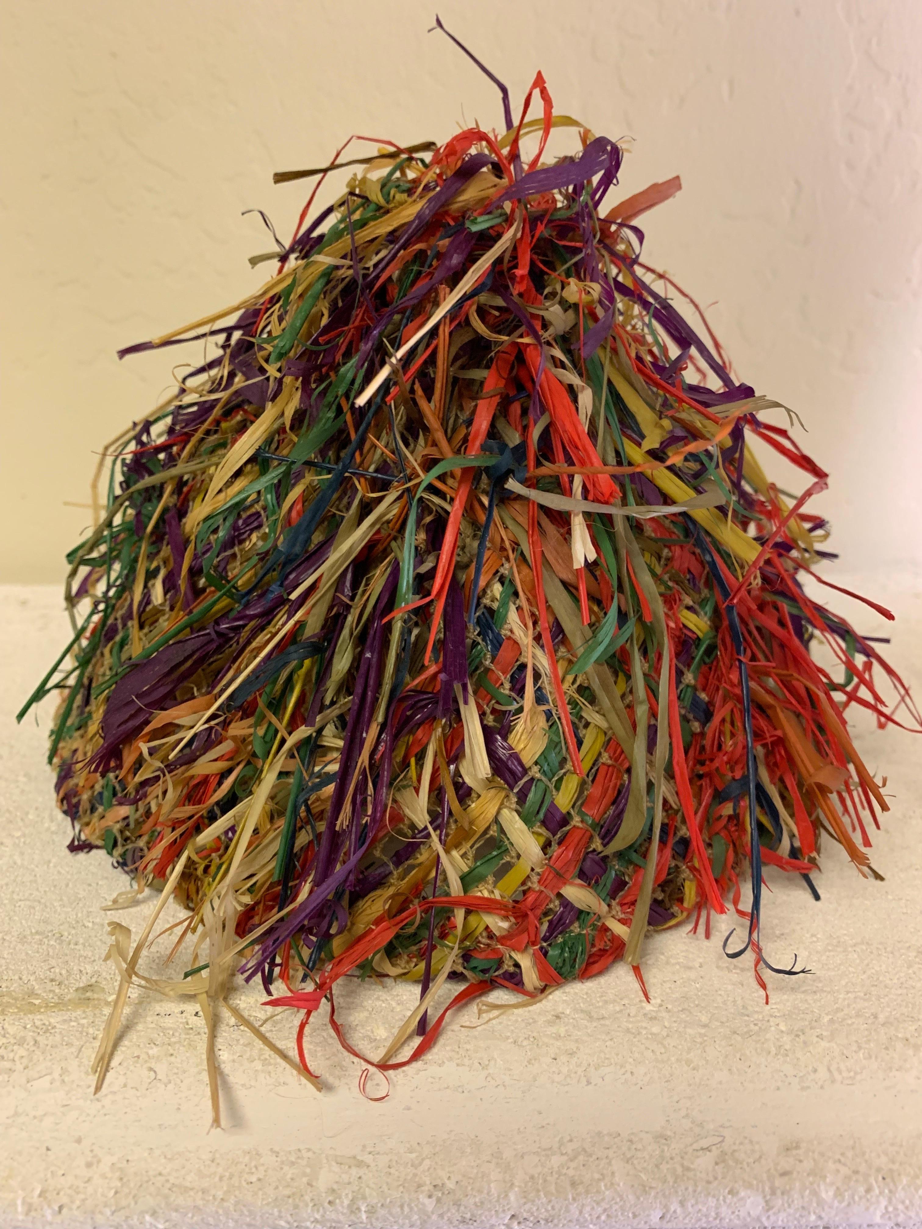 1940s Charmer - John Frederics Frisée Multicolor Fringed Straw Toy Hat  For Sale 3
