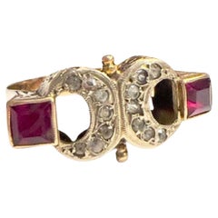 1940s Chevalier with Diamonds and Ruby yellow Gold Ring