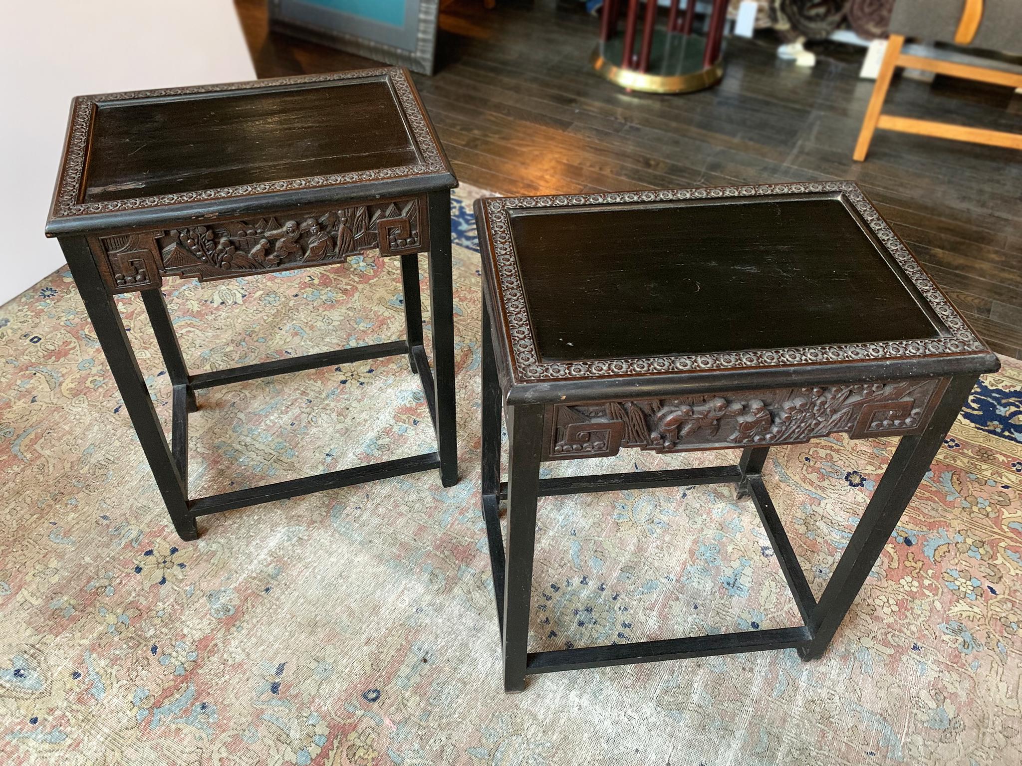 1940s Chinese Carved Side Tables, a Pair 10