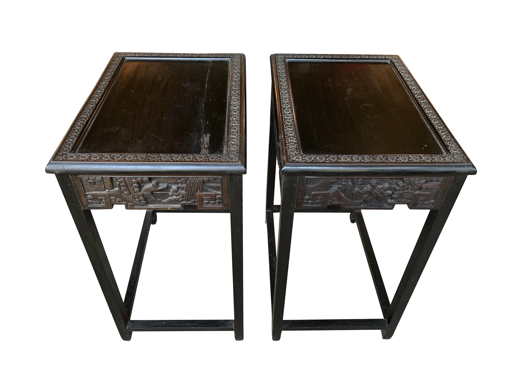 1940s Chinese Carved Side Tables, a Pair In Good Condition In New York, NY