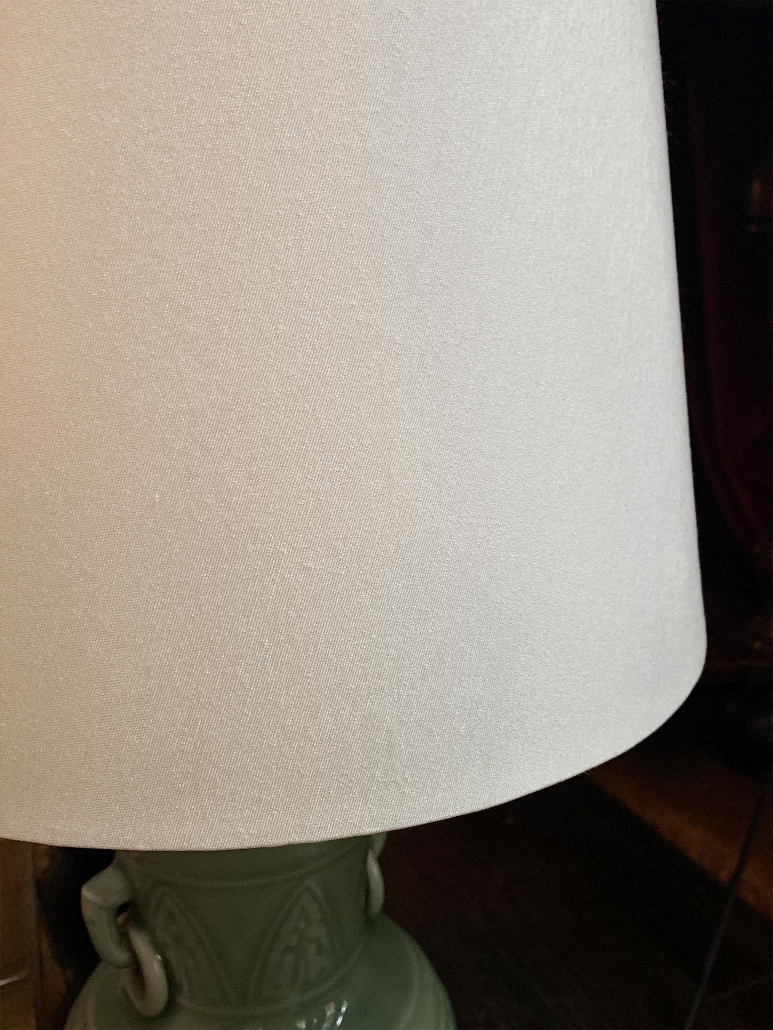 Ottone 1940s Chinese Celadon Green Ceramic Table Lamps - A Pair in vendita
