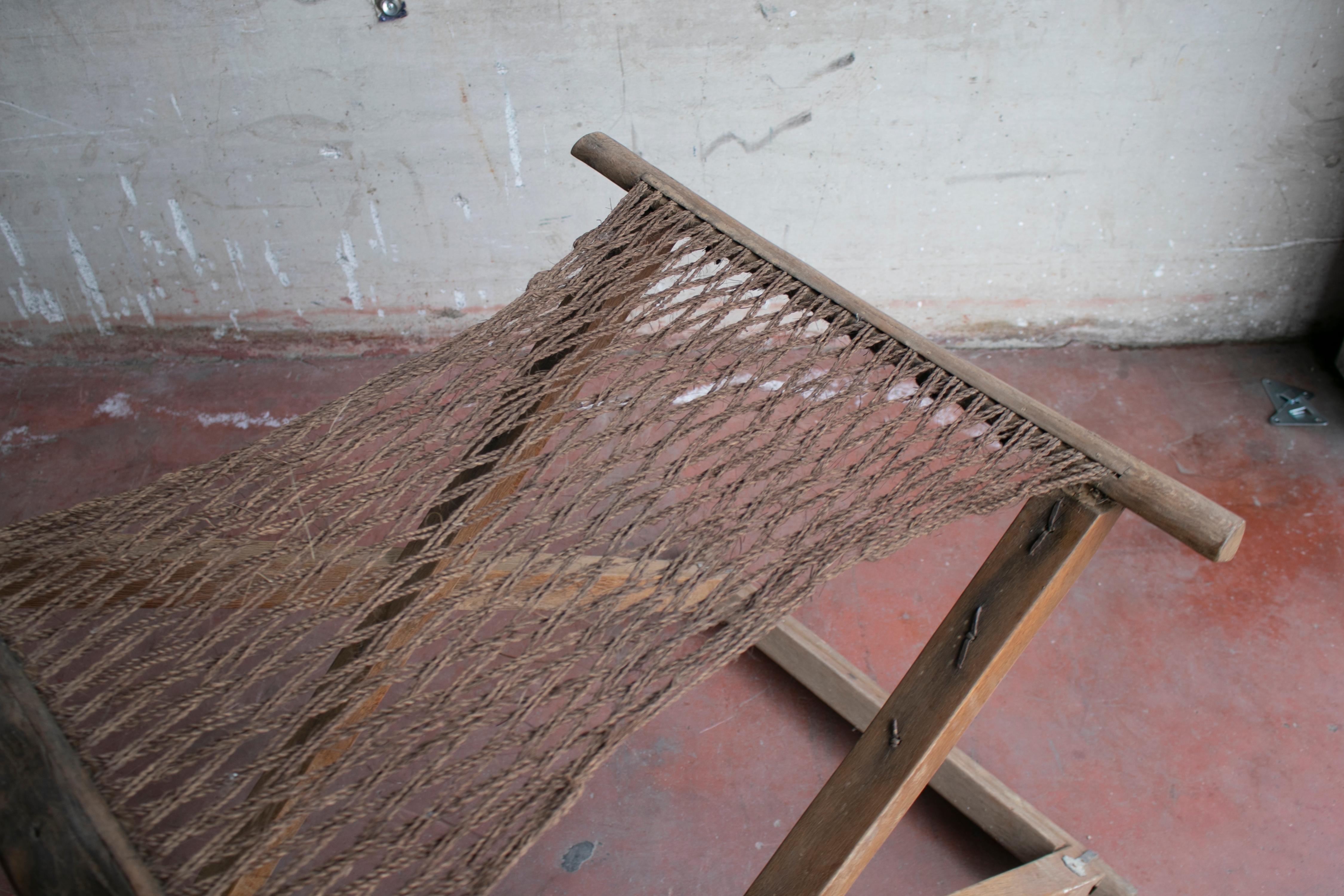 1940s Chinese Deck Sofa Chair with Arms and Woven String Seat 5