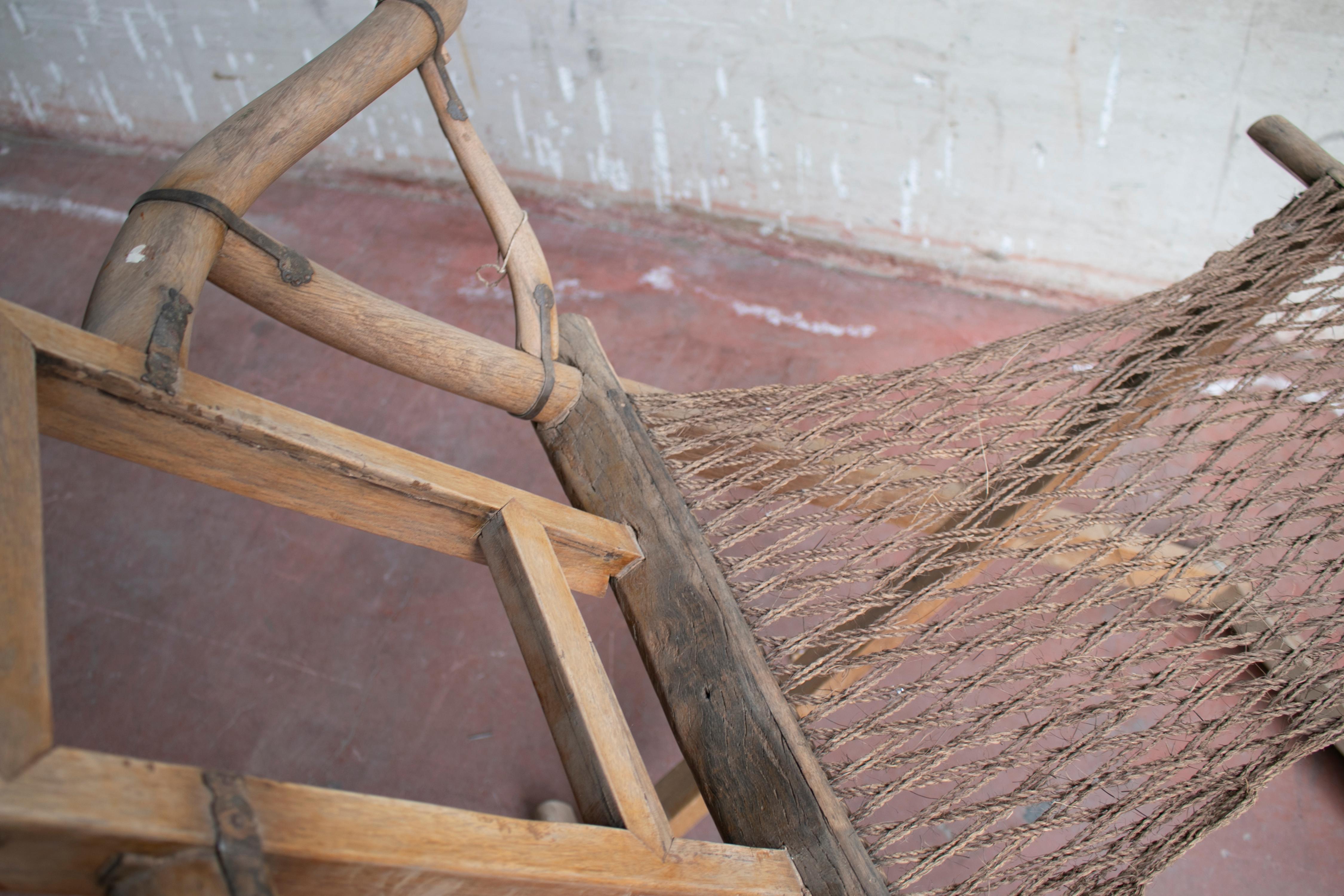 1940s Chinese Deck Sofa Chair with Arms and Woven String Seat 7