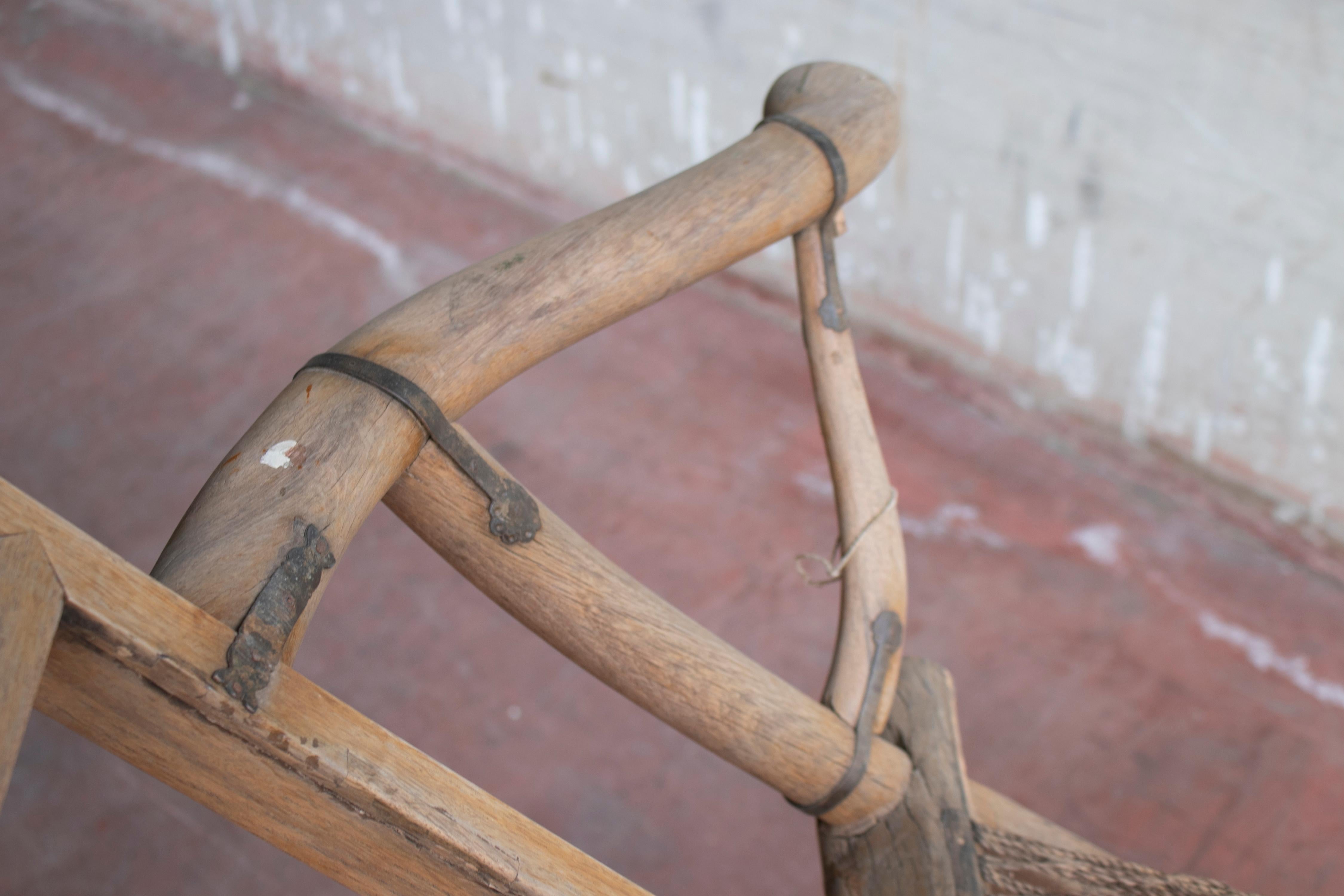 1940s Chinese Deck Sofa Chair with Arms and Woven String Seat 9